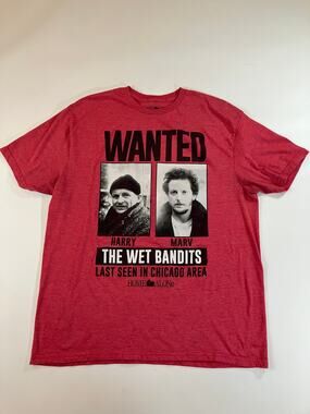 Home Alone Wet Bandits Wanted T Shirt XL Harry Marv Red Christmas Movie Tee